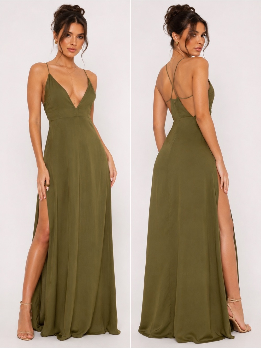 PrettyLittleThing Khaki Side Split Maxi Dress NWT | UK 10 (US 6)